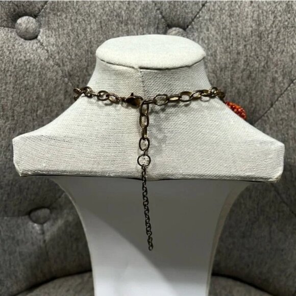 Vintage Orange Bronze Seed Bead Circle Statement Necklace - Picture 4 of 4